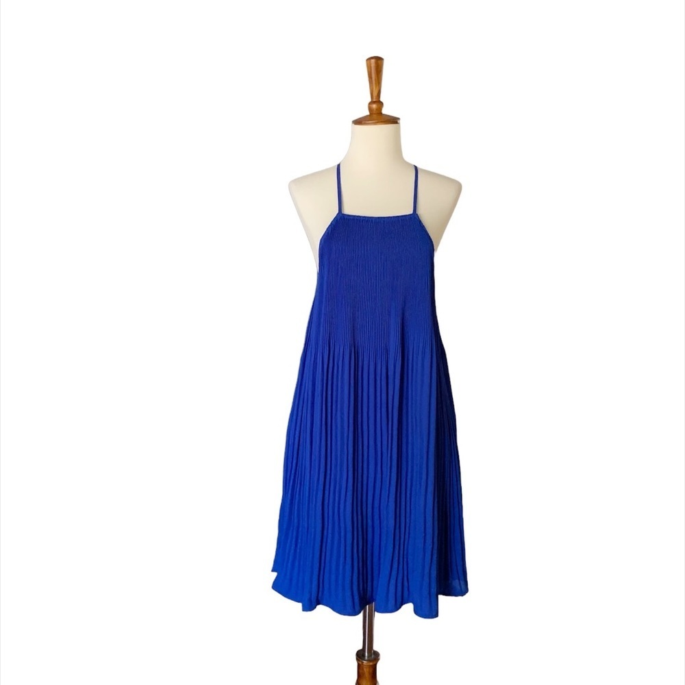 Sugar + Lips Pleated‎ Cut Out Mini Dress Size Medium Royal Blue